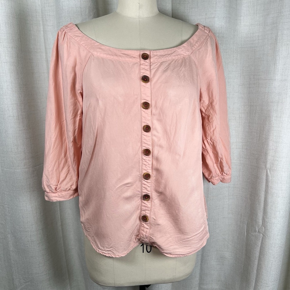 Anthropologie Maeve Alanis Peach Button Front Top‎ Women's 8 Boho Linen Blend